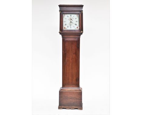 An 18th century oak, 30-hour longcase clock, by Robert Webster, Salop, the hood with fluted columns and enclosing an 11” sign