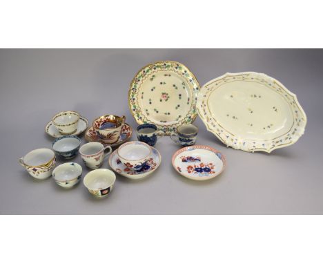 An interesting group of English pottery and porcelain, late 18th-19th century comprising a pair of Derby oval dessert dishes,