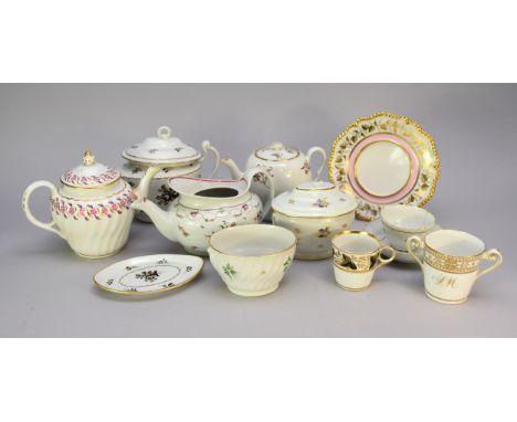 A collection of assorted English porcelain early 19th century including a Barr, Flight and Barr teapot stand and five further