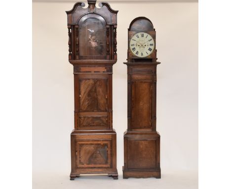 A George III cross-banded oak longcase clock, John Callcott of Cotton, lacking hood, the trunk door with shell paterae, the b