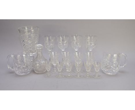 A suite of Stuart Crystal in the Mansfield pattern comprising four beer mugs, six liqueur, four sherry, four medium wines, fo