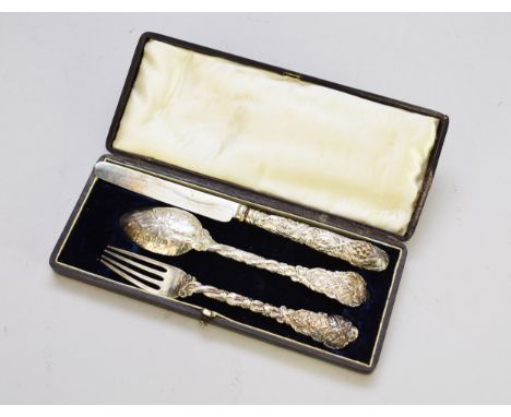 A William IV three piece silver Christening set, William Eaton, London 1835 &amp; 1836, comprising knife, fork and spoon, eac