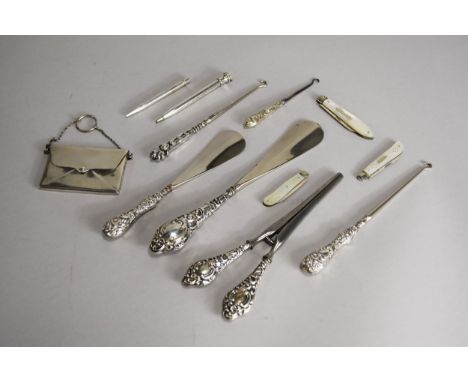 A small collection of silver, comprising, a novelty card case in the form of an envelope, Adie &amp; Lovekin Ltd, Birmingham 