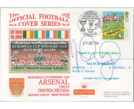 Ian Wright signed official Arsenal V Nicosia 1994 Dawn Official Football First Day Cover autographed By Ian Wright. Match det