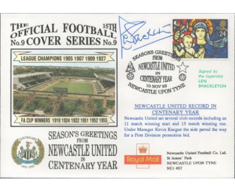 Len Shackleton  signed official Newcastle United Centenary 1992 Dawn Official Football First Day Cover autographed By Len Sha