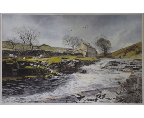 After Alan Ingham, Dales river scene, limited edition colour print, 36x56cm, After M O’Shea, a pair of colour prints; Another