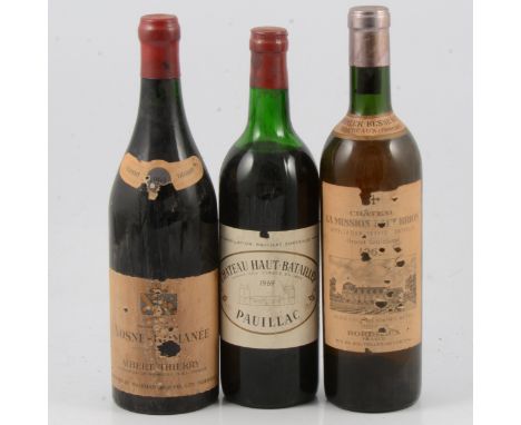Three bottles of vintage wines, including Ch Haut-Batailley, Pauillac, 1969; Albert Thierry, Vosne-Romanee, 1961, and Ch la M