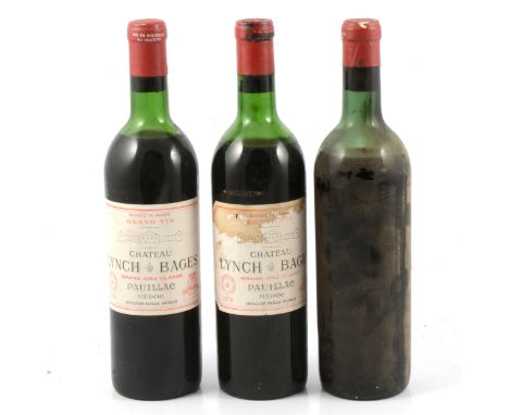Ch Lynch Bages, Pauillac, 1970, (x 2 bottles), one with seepage, and another Lynch Bages, unknown vintage (lacking labels)