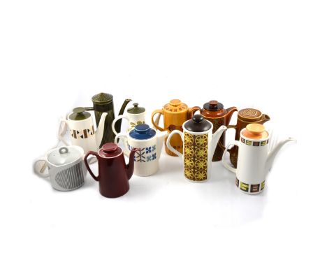Collection of eleven retro vintage coffee pots, including Tudorware 'Inca' pattern, Hornsea 'Bronte' pattern, etc.