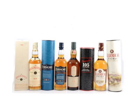 Five bottles of Scotch single malt whisky, including: Glenfarclas 105 Cask Strength, in tube, 70cl, 60%; Lagavulin 16 yo, 70c