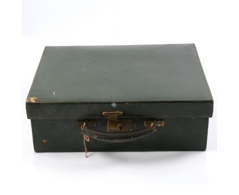 Vintage green leather case, for Mappin &amp; Webb, the interior fitted for a toilet set (contents lacking).