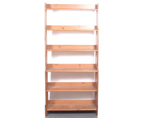 Open pine waterfall six shelf bookcase, width 93cm, depth 34cm, height 198cm.