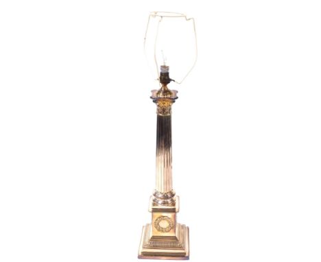 An early 20thC silver plated Corinthian column table lamp, by Mappin and Webb, 60cm high.Buyer Note: WARNING! This lot contai