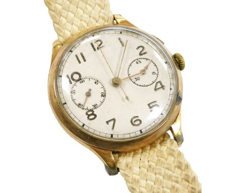 An Arsa 18ct gold cased gentleman's chronograph wristwatch, circular silvered dial bearing Arabic numerals, subsidiary dials,