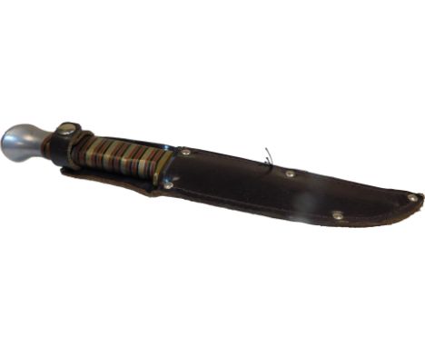 A Rodgers vintage hunting knife, with leather sheath, 22.5cm long. 