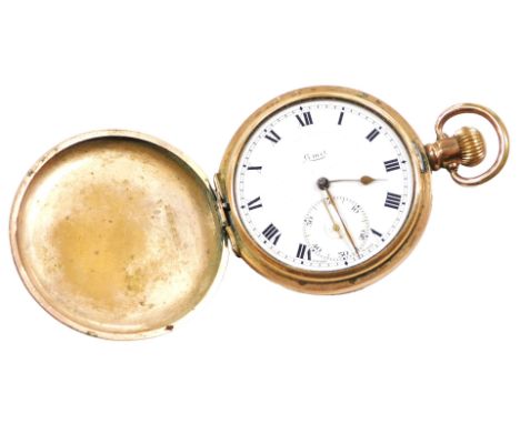An early 20thC Limit gentleman's gold plated cased full hunter pocket watch, keyless wind, circular enamel dial bearing Roman