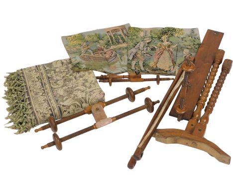 A Victorian beech tapestry loom, together with a tapestry. 