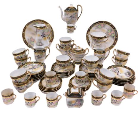 A Japanese eggshell porcelain part tea and coffee service, to include coffee pot, coffee cups and saucers, teacups and saucer