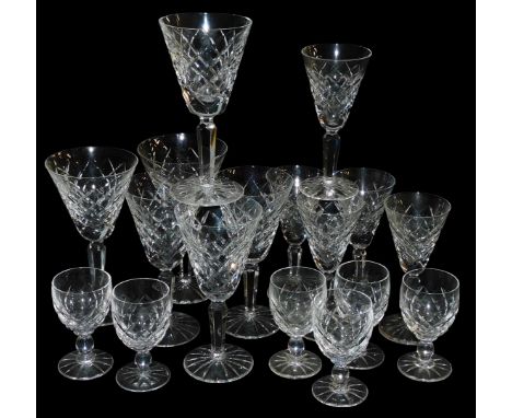 A Waterford Tyron pattern part suite of table glassware, comprising red wine glasses, six white wine glasses, and six liqueur