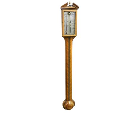 A Comitti of Holborn mahogany cased stick barometer, with boxwood line inlay, 97cm high.
