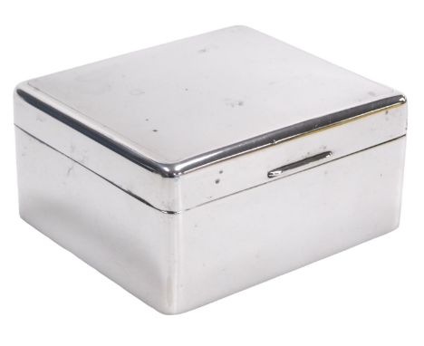 A Queen Elizabeth II silver cigarette box, with engine turned decoration, Birmingham 1954, 13.54oz all in, 10cm wide.