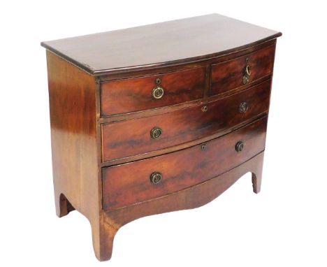 A George III mahogany bow front chest, of two short over two long graduated drawers, raised on bracket feet, 87cm x 101cm x 5
