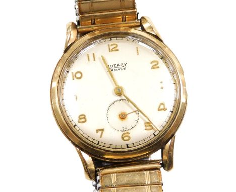 A Rotary Maximus gentleman's 9ct gold cased Swiss watch, circular silvered dial bearing Arabic numerals, subsidiary second di