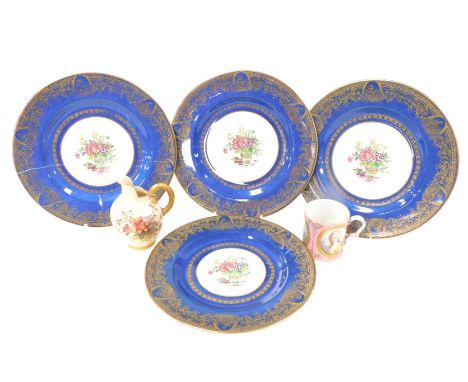 A 19thC Sevres style porcelain coffee can, with three portrait reserves, depicting Marie Antoinette, Mme Elisabeth and Mme de
