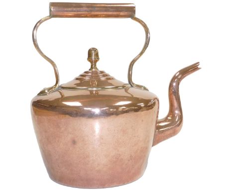 A Victorian copper and brass kettle, 33cm wide.