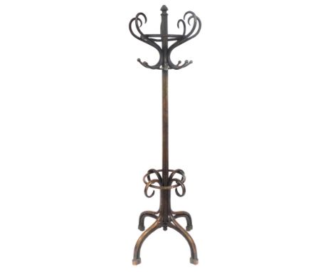A late 19thC bent wood coat and hat stand, 207cm high.