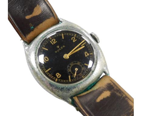 A Rolex gentleman's stainless steel cased wristwatch, circa 1940, circular black dial bearing Arabic numerals and evens, subs