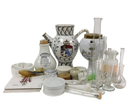 Assorted 19thC and later ceramic and glass medicinal wares, including a Moor &amp; Son carbolic toothpaste jar and company, c