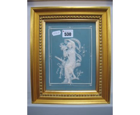 A Mettlach Villeroy &amp; Boch Pate Sur Pate Porcelain Plaque, of a classical female in robes, impressed marks verso, in gilt