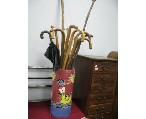 Quantity of Walking Sticks, pottery stick stand.