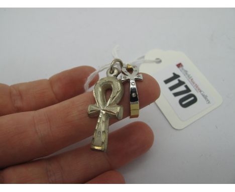 An Ankh Style Dress Ring, of two colour design with inset highlights, together with similar pendant.* Ankh ring (Eygptian mar