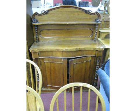 XIX Century Mahogany Chiffonier, with barley twist supports, to shaped upper shelf, serpentine drawer over cupboard doors, 10