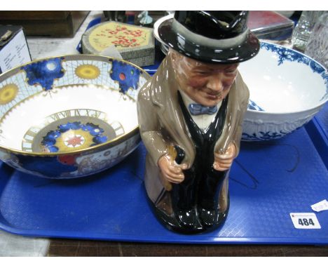 A Worcester First Period Bowl, painted with the Fisherman and Willow Pavilion, (chipped rim), a Royal Worcester 'Millennium' 