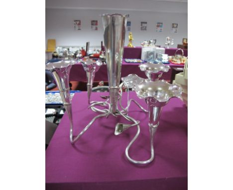 A Silver Plated Five Stem Epergne, on written base (stamped Maple &amp; Co London).