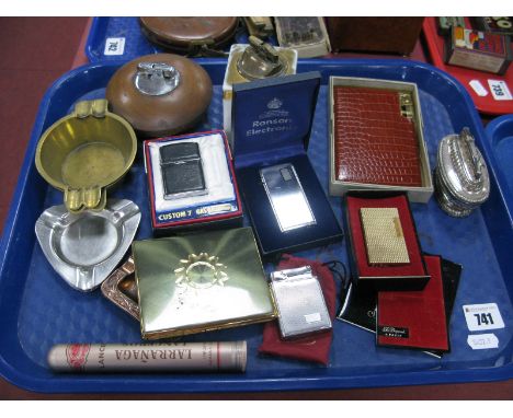 S.T.Dupoint Gilt Metal Cigarette Lighter, 3916 C.R Tiki lightweight combination case, full automatic lighter in croc calfskin
