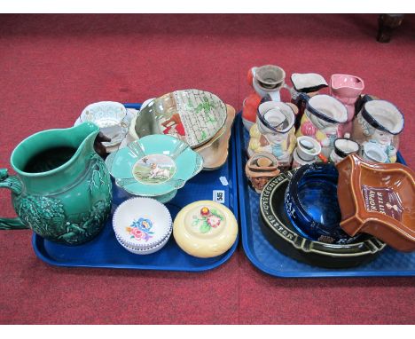 Wedgwood Hunting Jug, Doulton dishes, Carlton jam pot, Beswick foal, character jugs, ashtrays, etc:- Two Trays