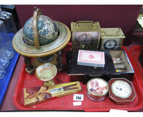 Reuge Music Sainte Croix, playing Mademoiselle De Paris in circular box, cigars, clocks, terrestrial globe, etc:- One Tray  