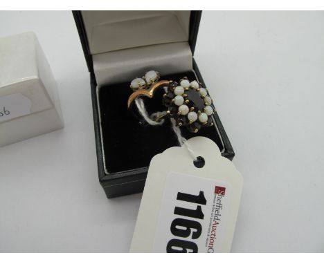 A Large 9ct Gold Cluster Dress Ring, claw set throughout, between tapered shoulders, a 9ct gold wishbone rings, with claw set