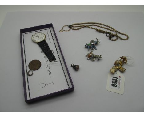 A Masonic Ball Pendant, opening to form a cross (stamped "9ct &amp; Sil"), together with a wristwatch (part strap), vintage m