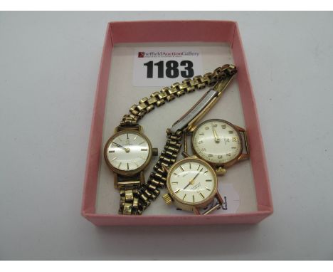 Omega: A 9ct Gold Cased Ladies Wristwatch Head, the signed dial with Arabic numerals, another Omega wristwatch head, together