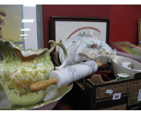 Royal Worcester Evesham Meat Plates and Soup Dishes, other pottery; 'Invicta' cast iron fondue pan:- One Box, and a floral po
