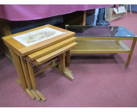 A Teak Coffee Table, with a tile top, windmill decoration, together with a coffee table with a glass top (2)