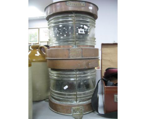 A Meteorite C32207 Cooper Brass Dual Masthead Ships Light, 59cms high.