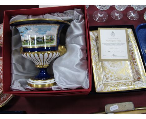 Spode 'Battle of Britain' Vase, limited edition of 250, Royal Worcester Royal Mint Jubilee rectangular tray, both boxed. (2)