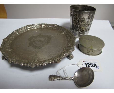 A Decorative Continental Beaker, foliate and leaf scroll derailed in relief, 7.7cm high, stamped marks; a highly decorative p