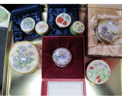 A Staffordshire Enamels Circular Floral Enamel Trinket Box, by Ian Marshall for The Metropolitan Opera, 4.5cm diameter; anoth